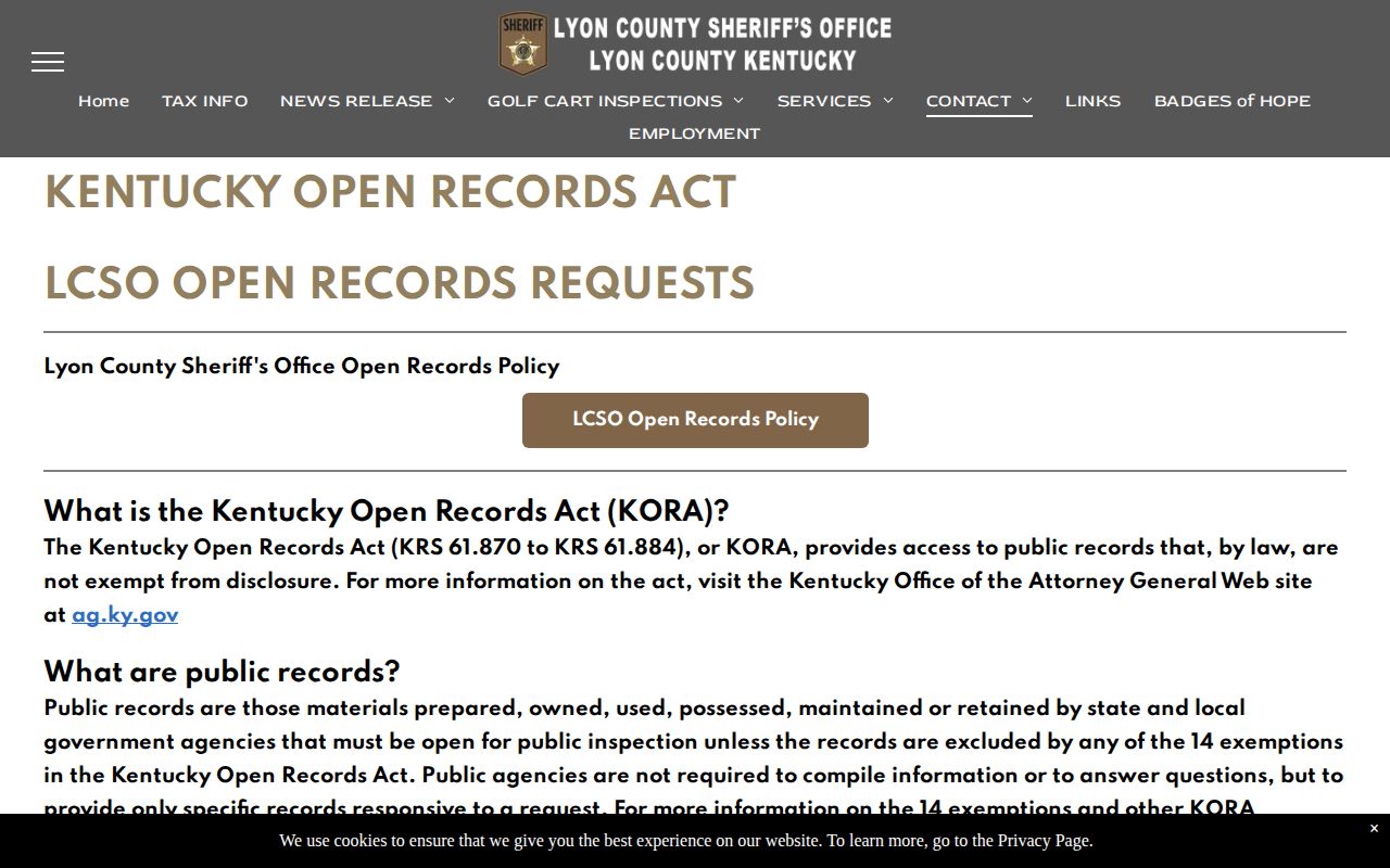 Lyon County Sheriff open records instructions