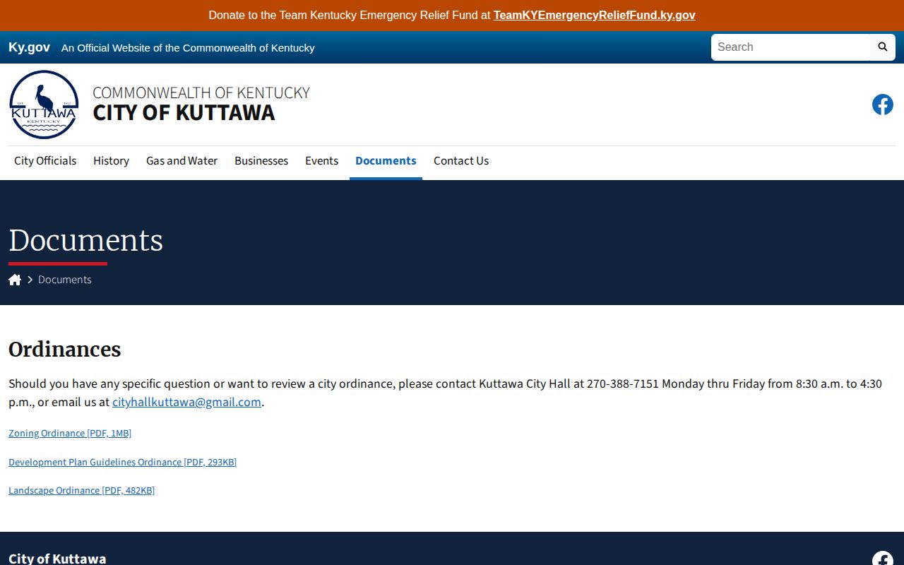 Official Kuttawa documents page without a public police arrest feed